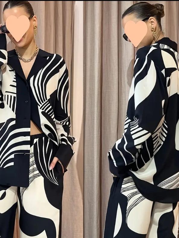 2024 Autumn Elegant Women's Trendy Print Long Sleeve Top and Pants Set