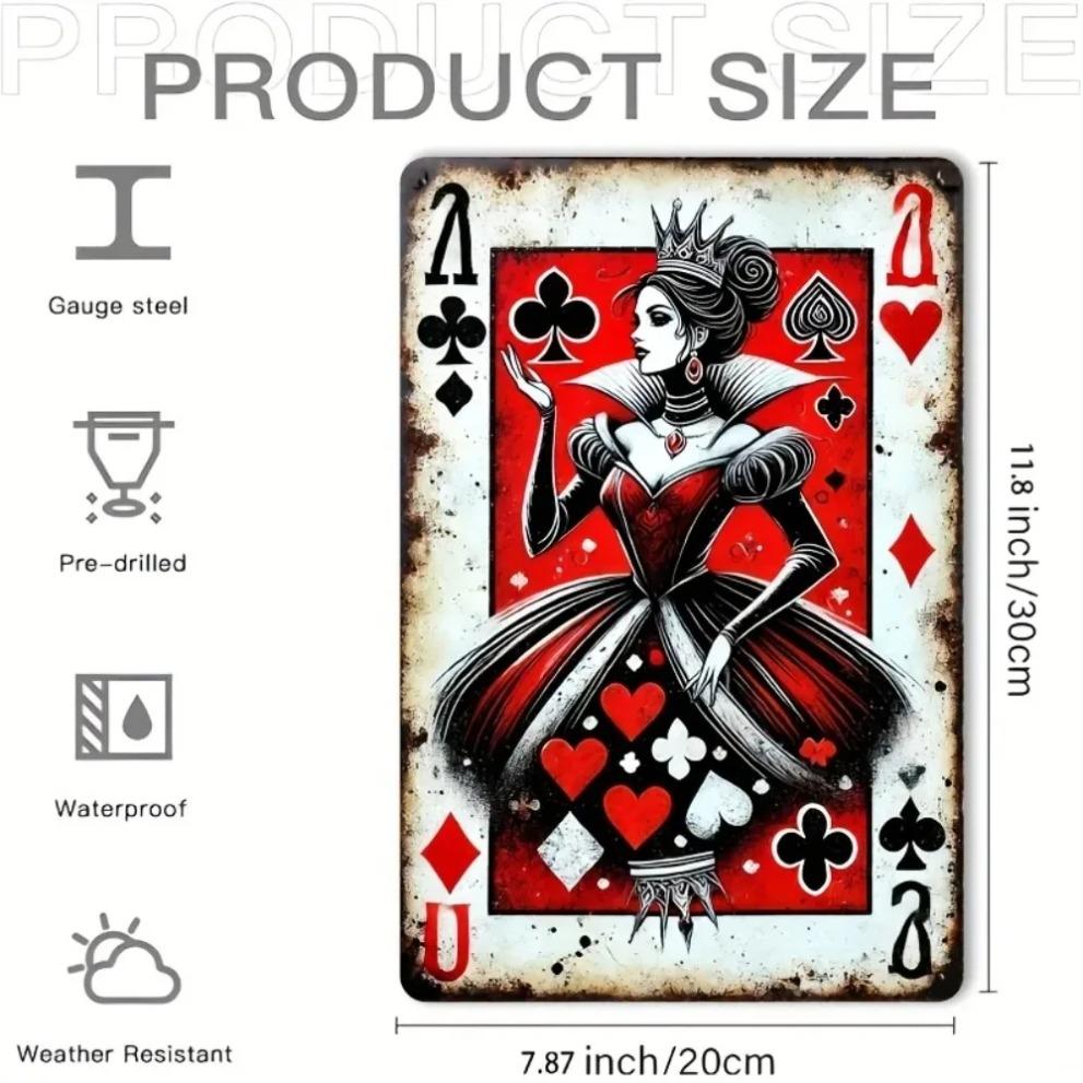 AliceQueen Metal Tin Sign Vintage Playing Cards 2D Retro Wall Art for Home Bar Pub Decor