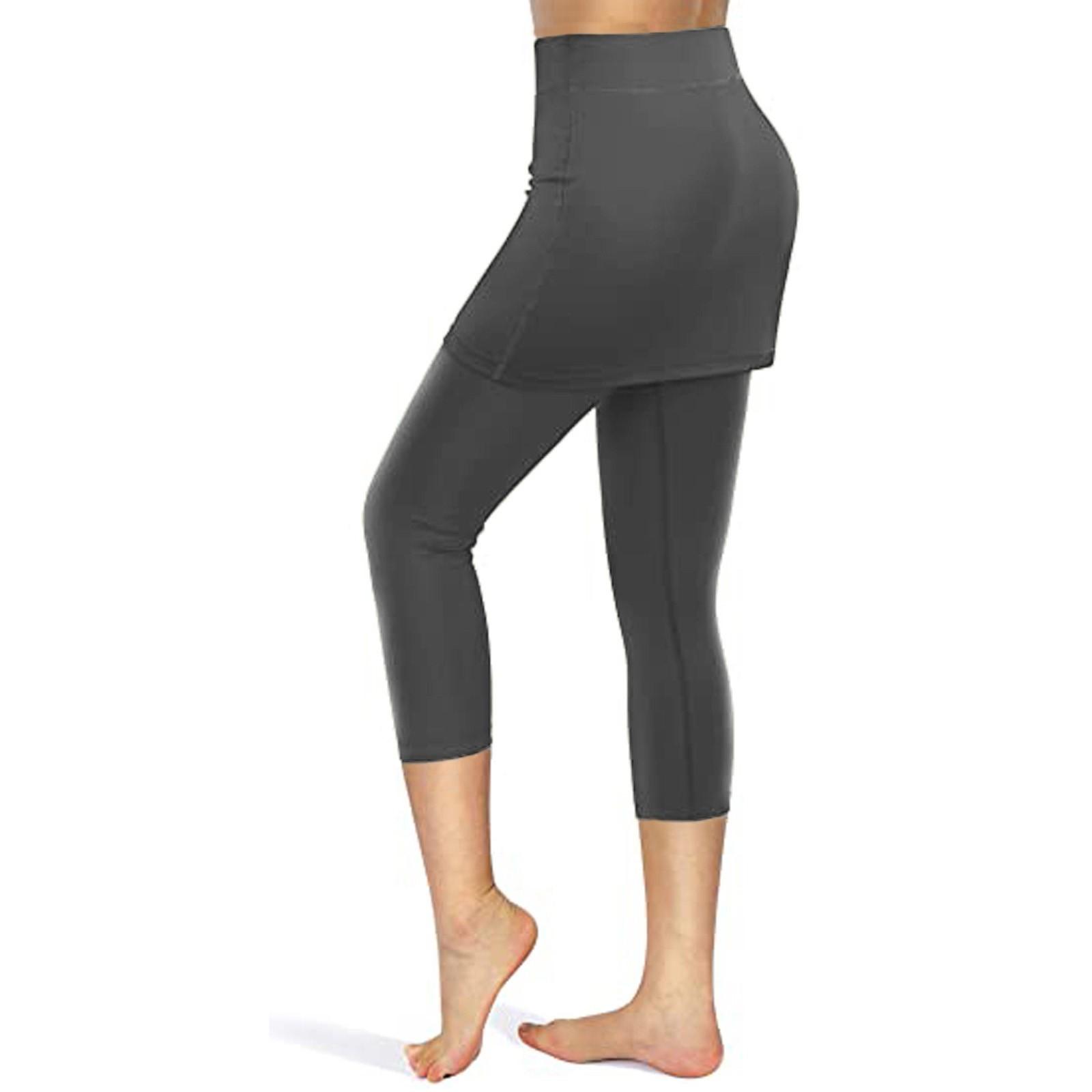 

Women Tennis Skirted Leggings Pockets Elastic Sports Yoga Capris Skirts Legging M чорний