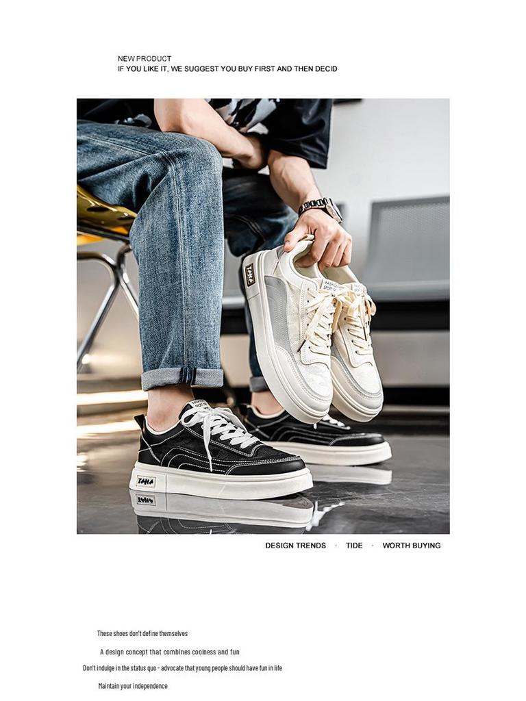 Men's Summer Breathable Canvas Sneakers - Trendy Thick-Soled White Casual Skate Shoes