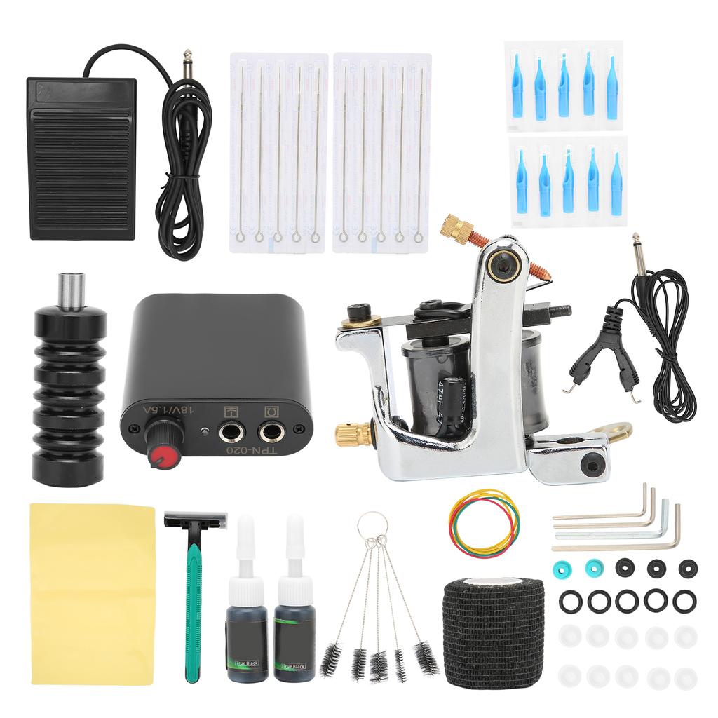 Complete Tattoo Kit Professional Tattoo Kit Coils Tattoo Machine Kit Disposable Needles Clip Cord