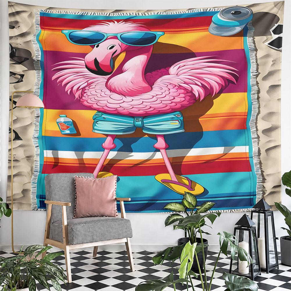 Cool Flamingo in Summer Beachwear Pattern Wall Hanging Tapestry Decorative Tapestry Home Decor for Bedroom and Living Room