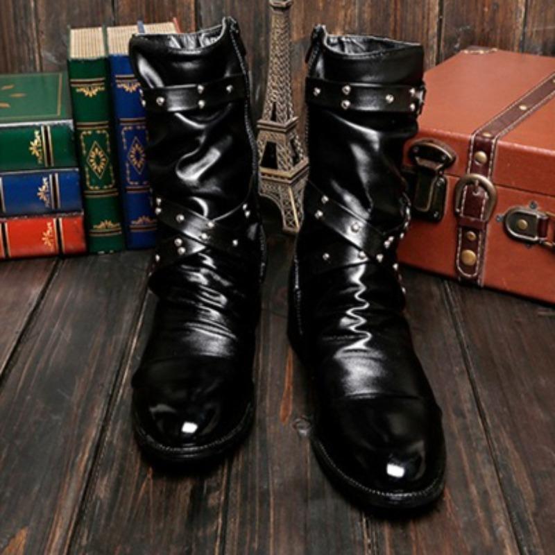 Módní platformové boty pro muže Britský špičatý high-end pocit, niche cool boty přezka na opasku s designem silného podpatku pro rytířské pánské boty