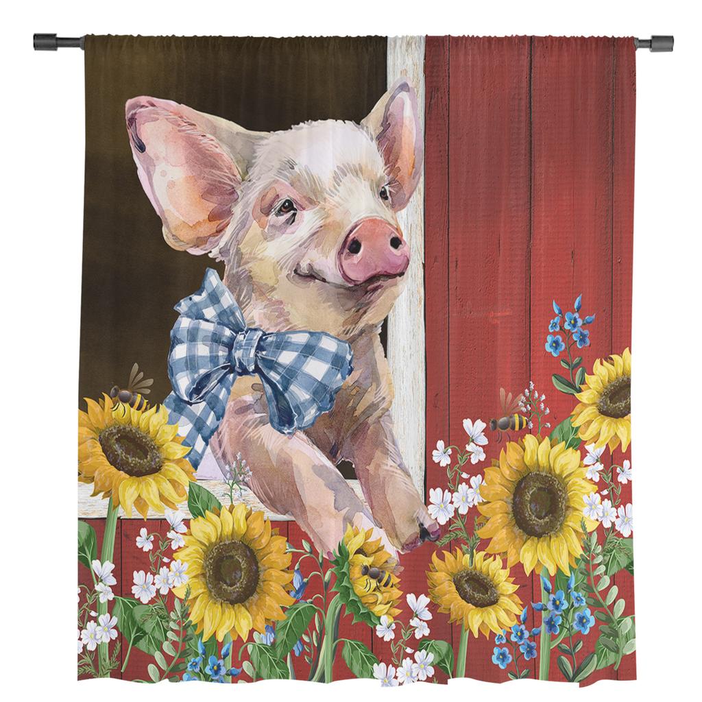 Pig Sunflower Farm Idyllic Barn Sheer Curtains for Living Room Modern Voile Curtain Bedroom Tulle Curtains Window Drapes Decor