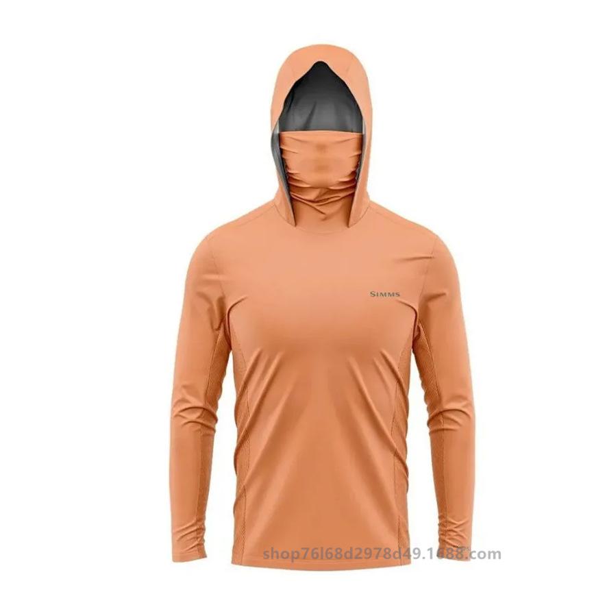 SIMMS T-shirt da pesca felpa con cappuccio manica lunga maschera integrata abbigliamento protezione solare outdoor UPF50 + con cappuccio e maschera