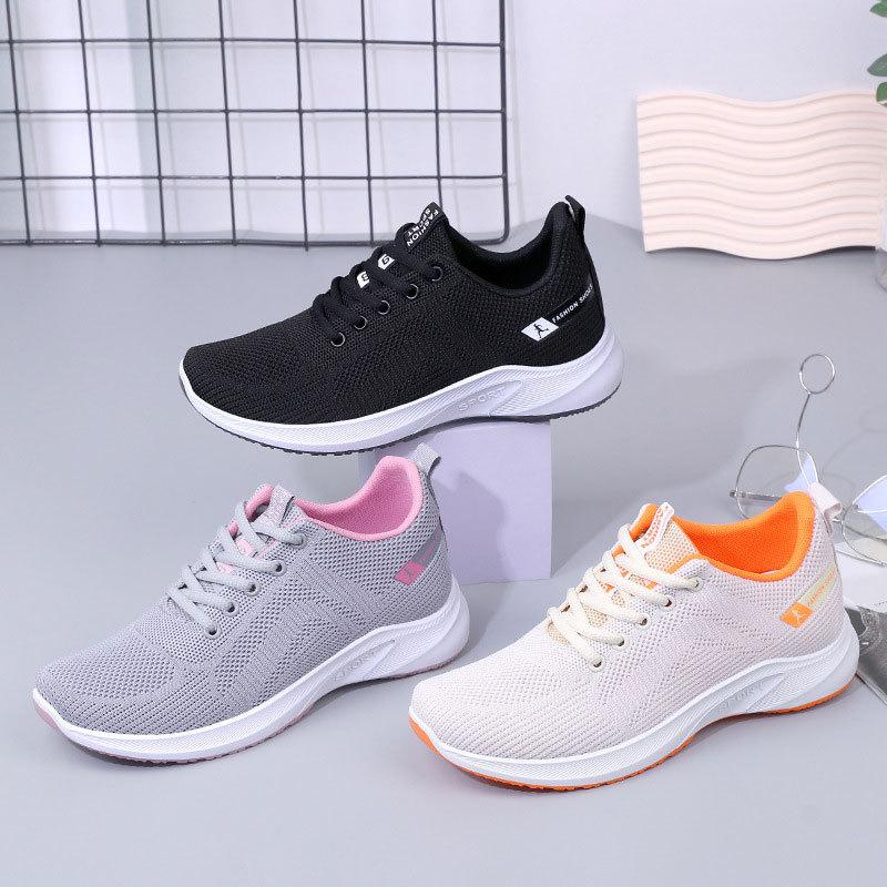 Flying Weaving New Women's Single Shoes Trendy Sports and Leisure Shoes Women's Breathable Mesh Soft-soled Running Shoes Women's Single Shoes