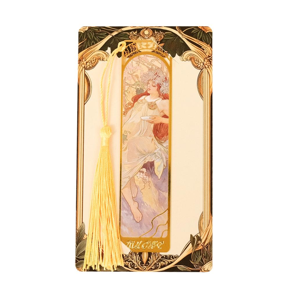 Retro Style Art Bookmark Exquisite Tags Are Essential for Students Four Seasons Metal Bookmark Golden Relief Sculpture