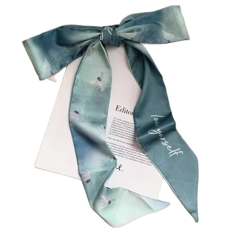 Retro French Hair Tie Set: Silk Scarf Bowknot Ribbons (4 Pieces)