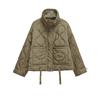 Womens Oversized Cotton Blend Puffer Jacket With Stand Collar Zip Front Large Pockets