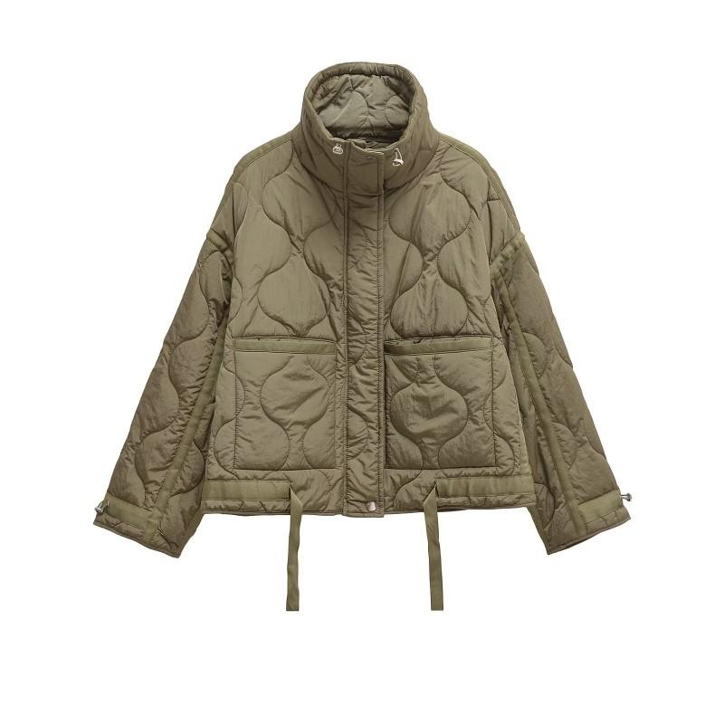 Womens Oversized Cotton Blend Puffer Jacket With Stand Collar Zip Front Large Pockets