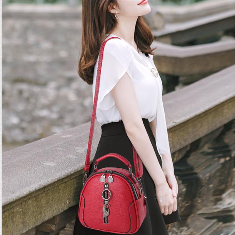 Small Round Handbag for Ladies Beautiful Pendant Soft Belt Zippered Shoulder Bag Messenger Bags for Girls New Fashion Trend
