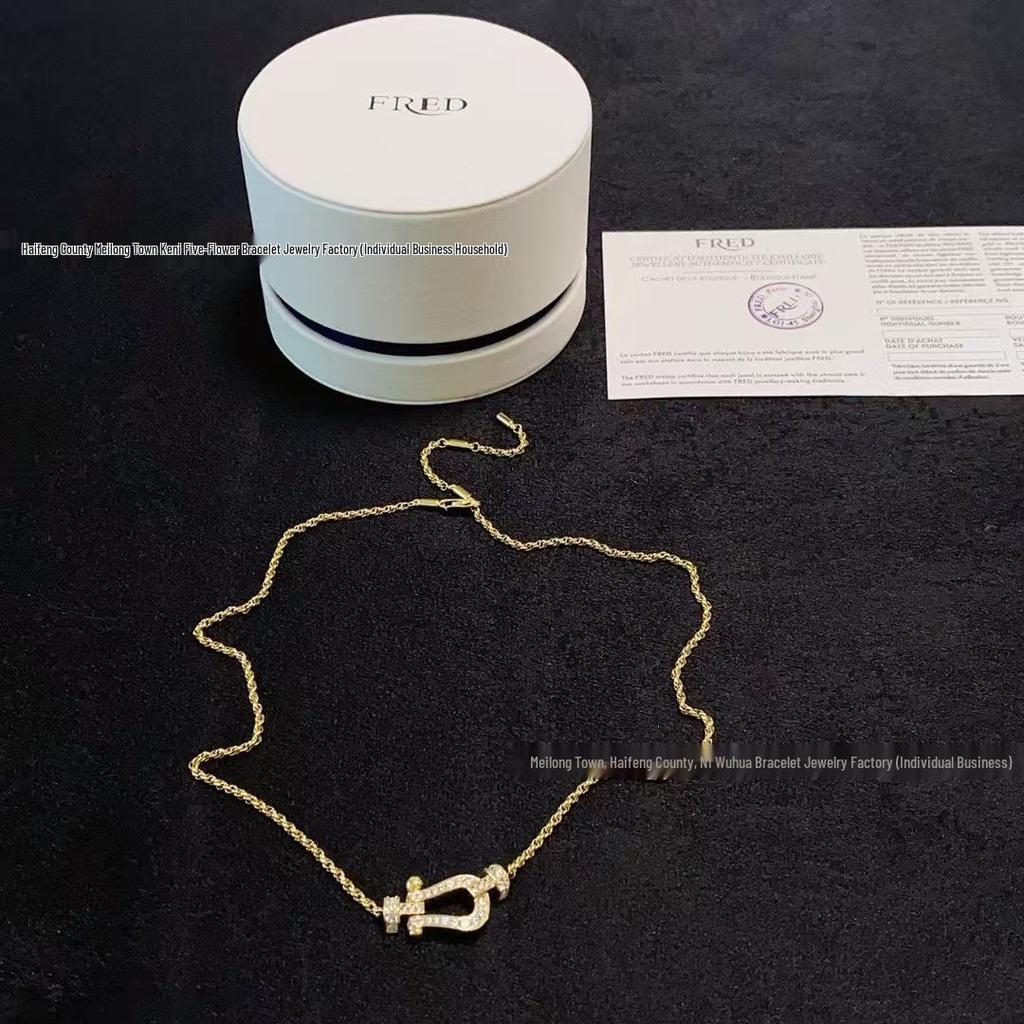 Fred Women's 18K Rose Gold Horsebit Necklace with Diamond Inlaid Twisted Rope Chain - Light Luxury Autumn Winter Accessory