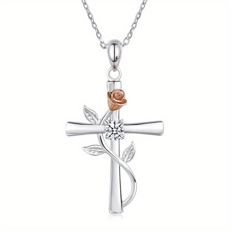 1Pc Fashion, Inlaid with Synthetic Zircon, Romantic Flower Rose Wrapped Personalized Pendant