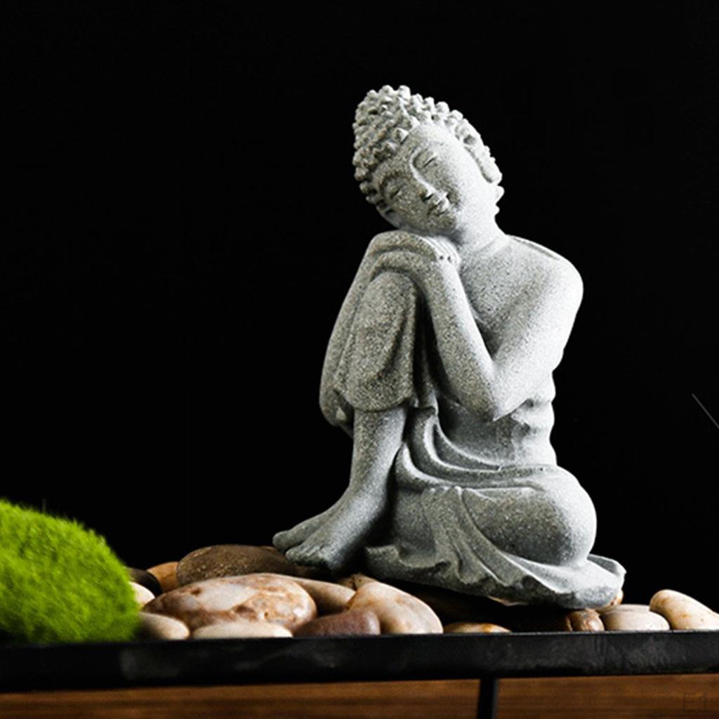 Meditierende Statuendekoration Buddha-Statue, Heimdekorationsfigurine, Grau, Schlafender Buddha, Klein