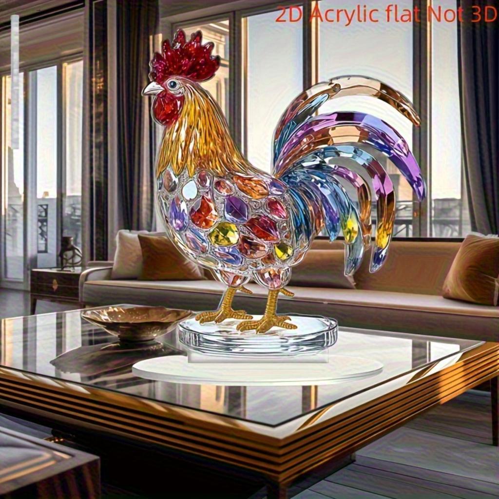 Flat colorful acrylic 2d rooster desktop ornament - 2d printed crystal rooster statue, suitable for living room, home office and modern home