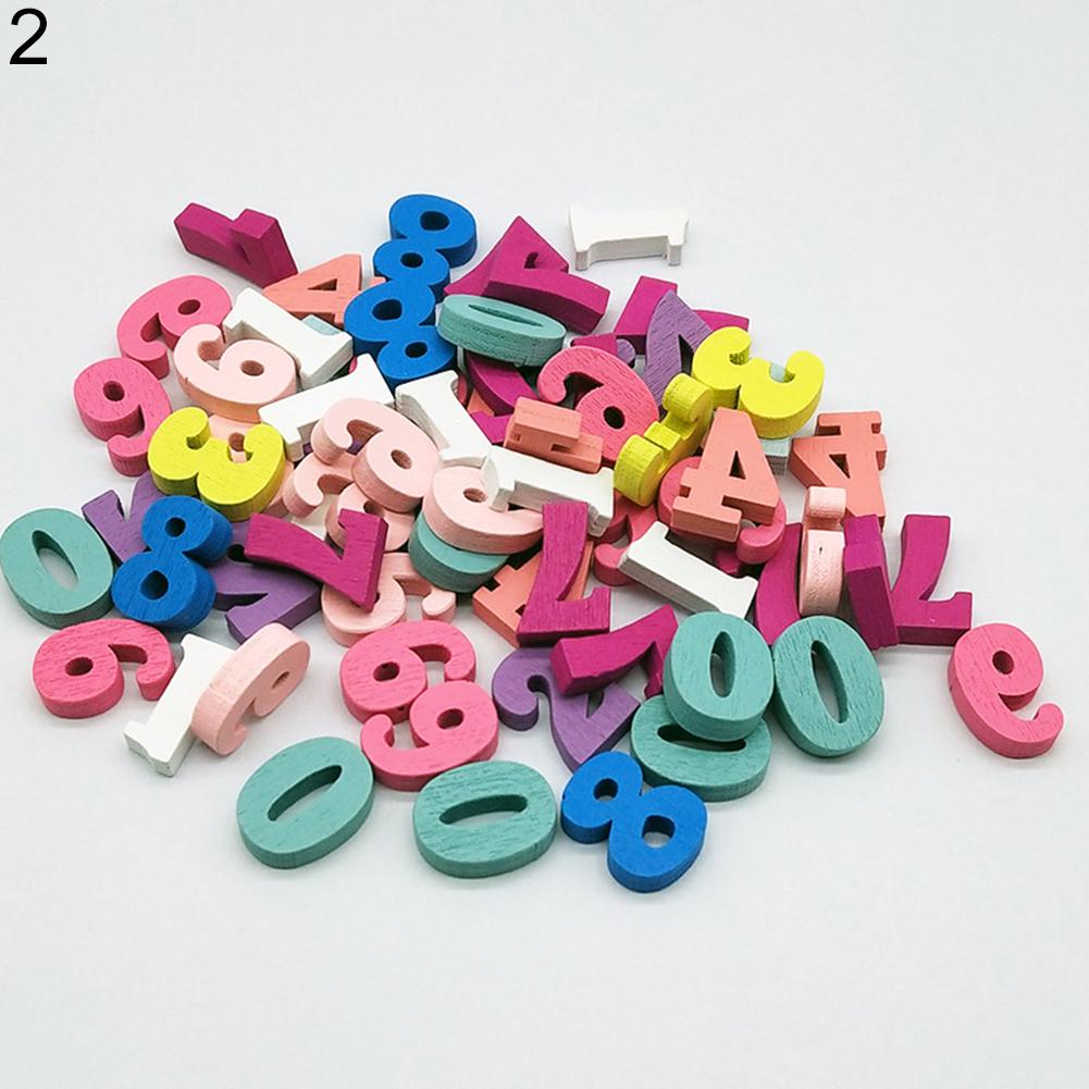 100Pcs DIY Handmade Mixed Color Wooden Letters Numbers Block Teaching Material