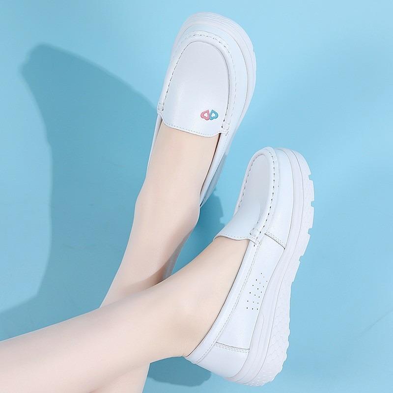 Leather Nurse Shoes Women's Spring Summer Soft Sole Hollow Breathable Deodorant Non-slip Medical Shoes One Piece In Stock