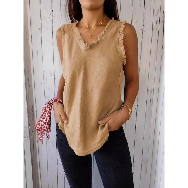 2025 lato nowy casualowy luźny duży rozmiar bez rękawów z okrągłym dekoltem kamizelka damska