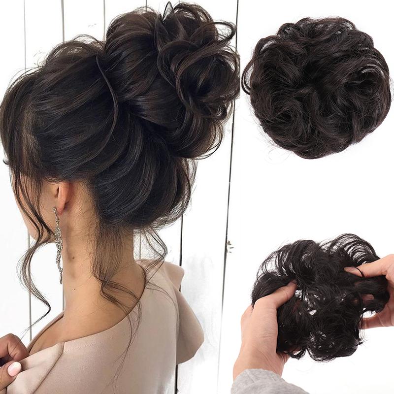 

LUPU Кудрявый беспорядочный шиньон с резинкой Синтетические наращивание волос Черно-коричневые волосы в виде пончика Пучок из высокотемпературного волокна Шиньоны
