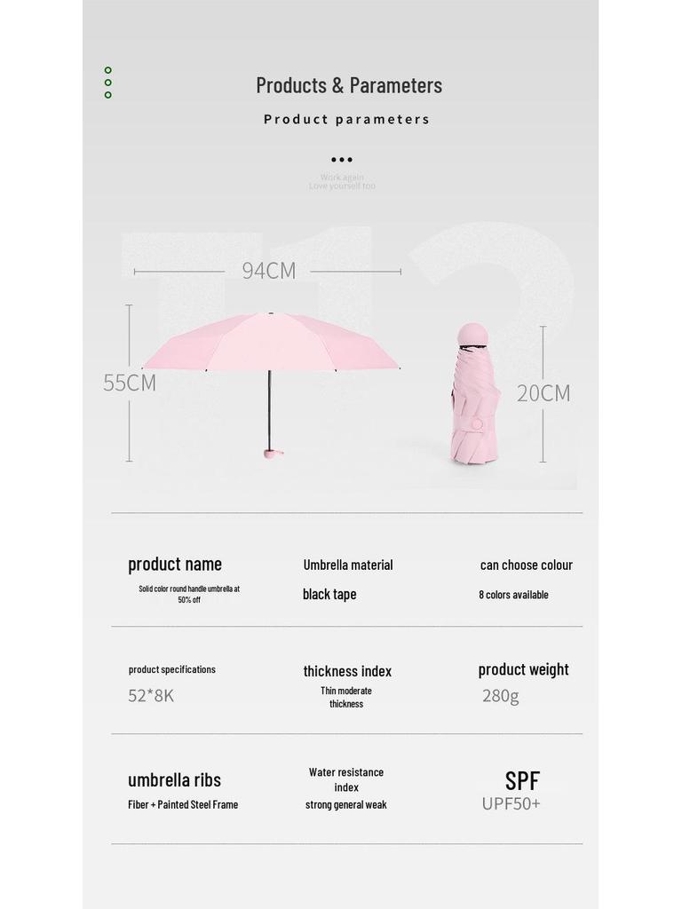 Mini 5-Fold Rain or Sun Umbrella: Compact, Thick, UV Protective Shade for Women