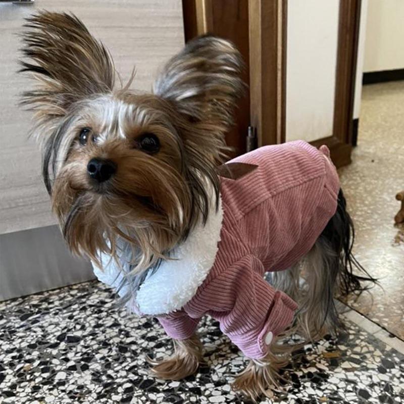 Pet Dog Clothes Dog Jacket Fleece Lining Extra Warm Coat Cat Jacket Dog Denim Jacket Dog Coat Puff Winter Thickening Corduroy Clothes Teddy