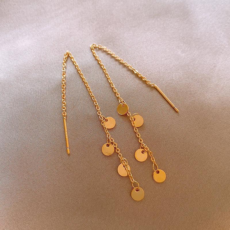 sequined fringed ear line retro minimalist temperament earrings women's light luxury versatile earrings niche high-end sense