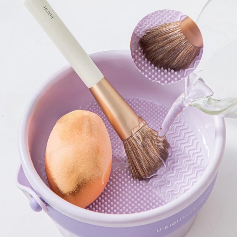 3 In 1 Makeup Brush Silicone Cleaning Bowl Cleaning Makeup Brush Beauty Egg Makeup Tool Scrubbing Board Hanging On The Drying Box