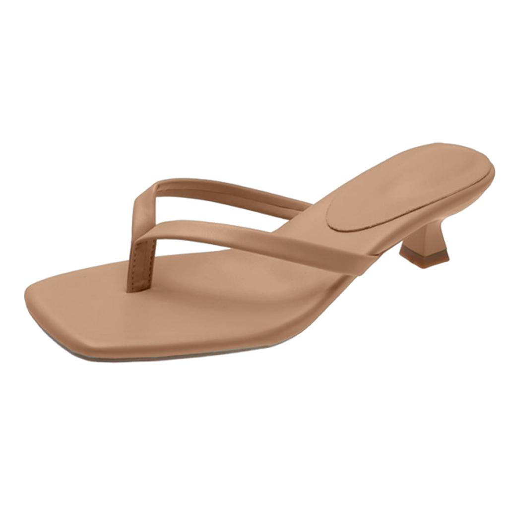 Women's Heels Flip Flops Square Toe Low Heels Comfortable Summer Sandals for Casual