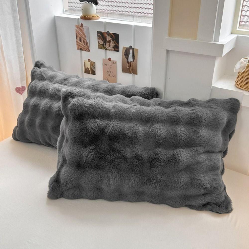 2pcs Thickened Plush Fur Pillowcase Fluffy Pillow Cover Sleep Pillowcase  Home Decoration