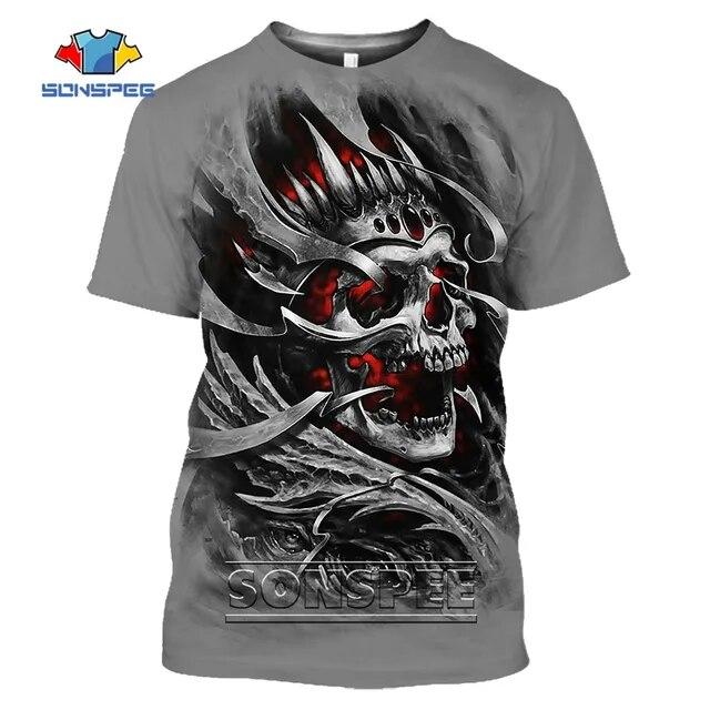 

Модная летняя мужская футболка с 3D принтом ужасов и черепом, повседневный дышащий мужской топ большого размера с короткими рукавами в стиле хип-хоп 6XL