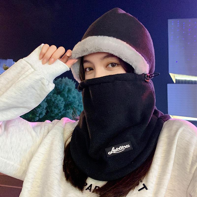 Warm hood, hat, and scarf all-in-one hat for men in winter, thickened ski and electric bike face mask, windproof hood for women