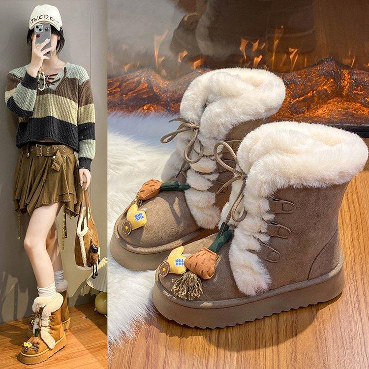 Snow boots women's 2025 autumn and winter new versatile thick-soled fluffy shoes with integrated fur and piled thickened Northeast cotton shoes