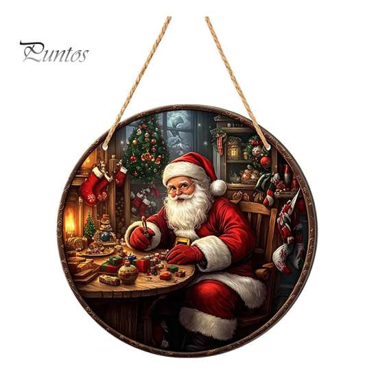 Rustic Christmas Wall Decor Wooden Round Hanging Sign, Santa Claus Highland Cow Winter Theme Farmhouse Ornament Door Decor, Holiday Welcome for Indoor