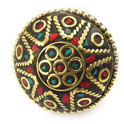 [K6521] - Designer Ring 'Altaï' Red Turquoise Gold