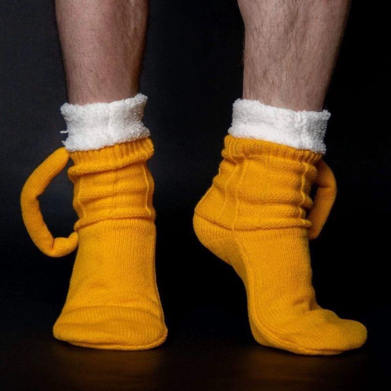 Funny 3D Beer Mug Knitted Socks Men's Padded Warm Mid-Calf Socks Women Winter Soft Sleep Floor Socks Woolen Socks Christmas Gift
