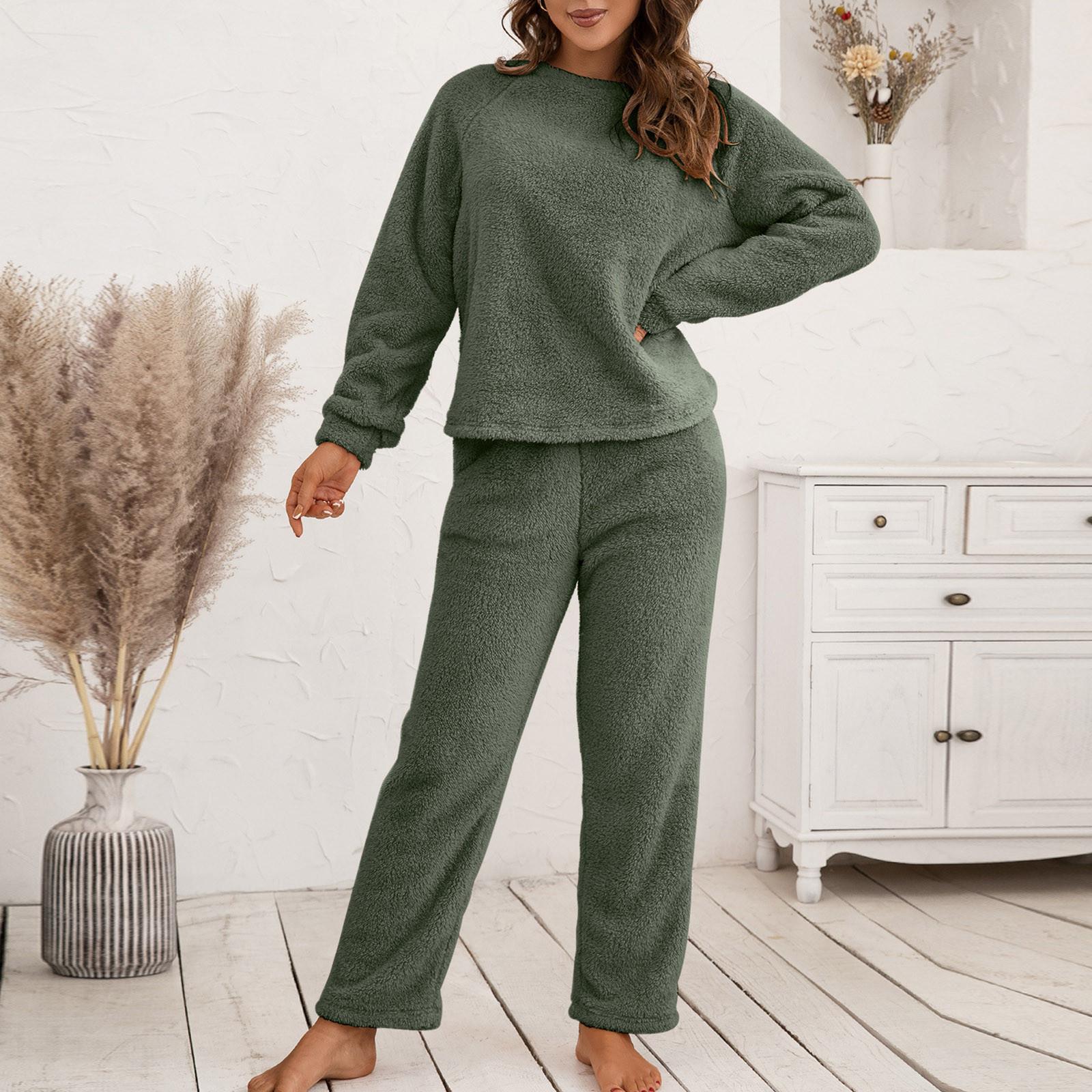 

Женский модный осенне-зимний комплект, свободная повседневная одежда для дома, двусторонний плюшевый комплект из двух предметов S