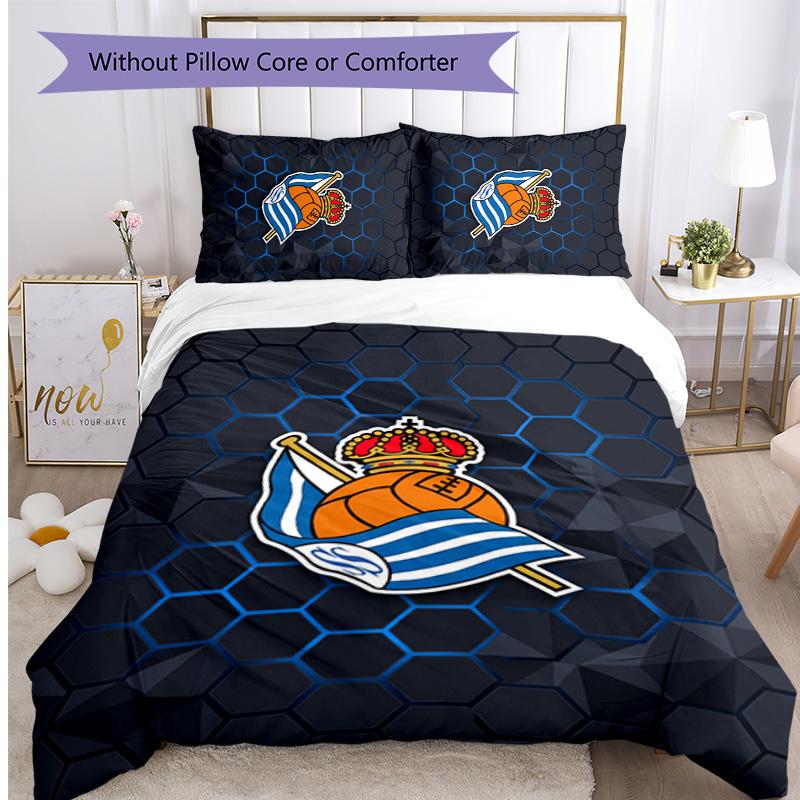 Real Sociedad FC Printed 3PCS Bedding Set Breathable Duvet Cover with Pillowcases Decorative Bed Linen for Bedroom Home