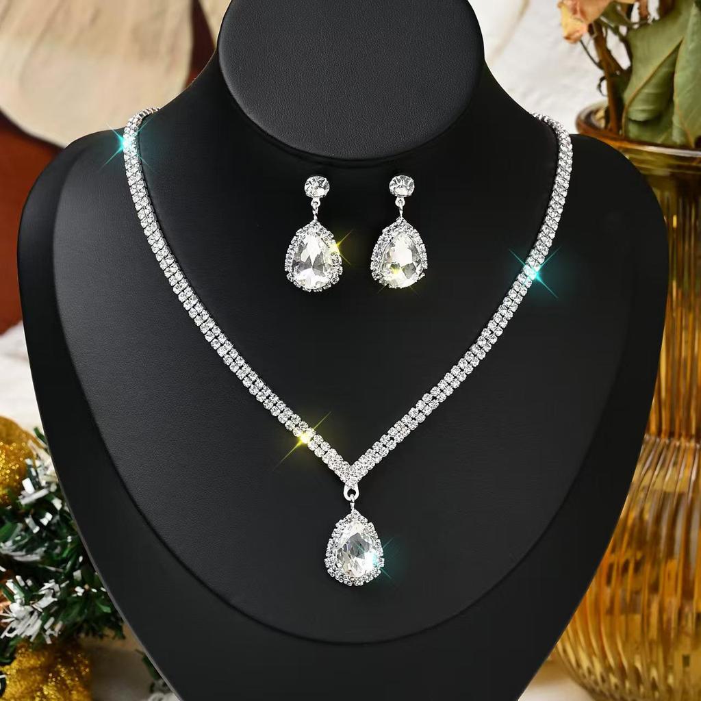 Sparkling Diamond Necklace and Earrings Set for Bride - Elegant Wedding and Evening Jewelry
