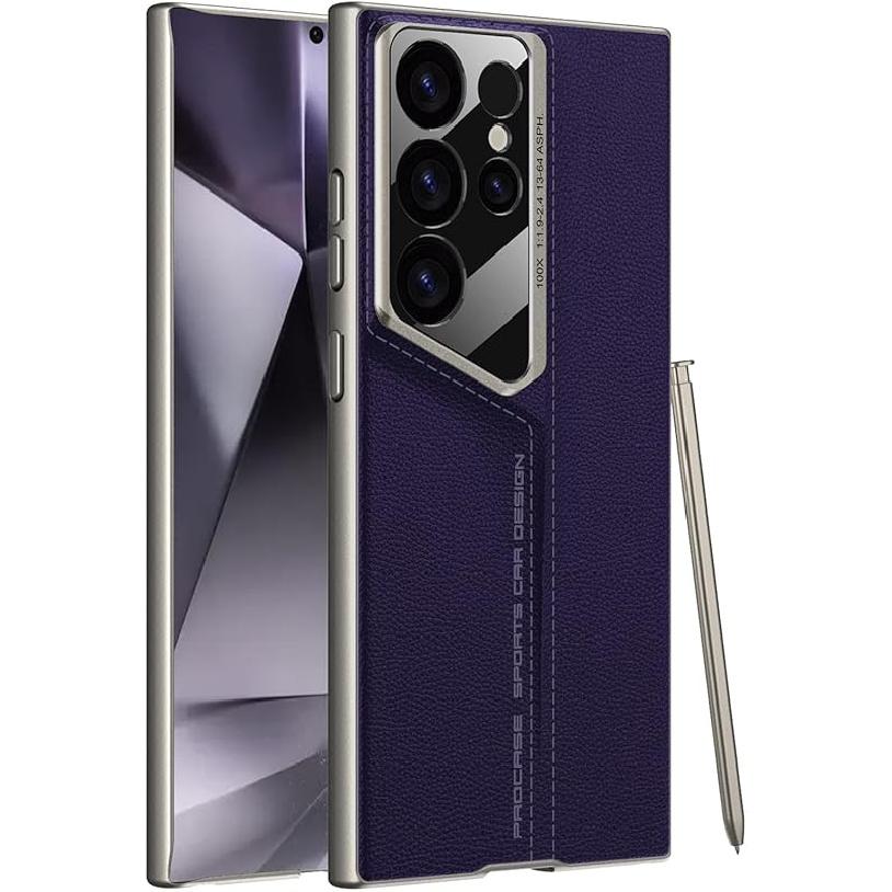 

Кожаный чехол для Samsung Galaxy S24 Ultra, Тонкий кожаный чехол с дизайном спортивного автомобиля для бизнеса, Роскошный противоударный чехол с нескользящим захватом, Полная защита корпуса фиолетовый