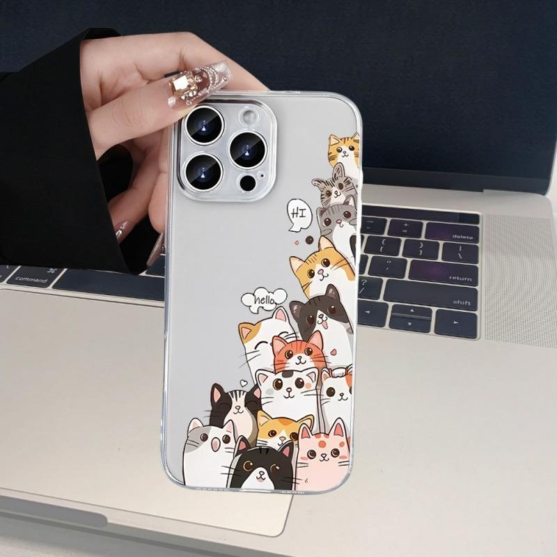 Cute Kitten Pattern Transparent Mobile Phone Case Suitable for iPhone17 16 15 14 13 12 11Pro/ Max /Plus Anti-fall and Shockproof