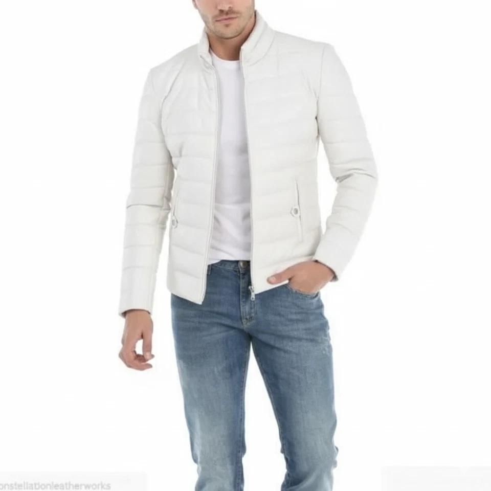 

Мужская куртка из натуральной белой кожи, мотоциклетная, стильная, повседневная, из мягкой ягнячьей кожи, байкерская, классическая 3XL белый