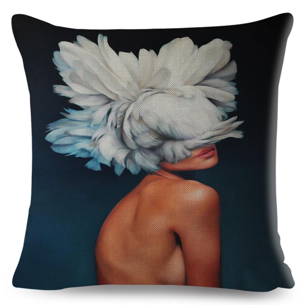 Sexy Flower Feather Women Cushion Cover Decor Harajuku Aesthetics Lady Double Print Pillowcase for Sofa Home Linen Pillow Case
