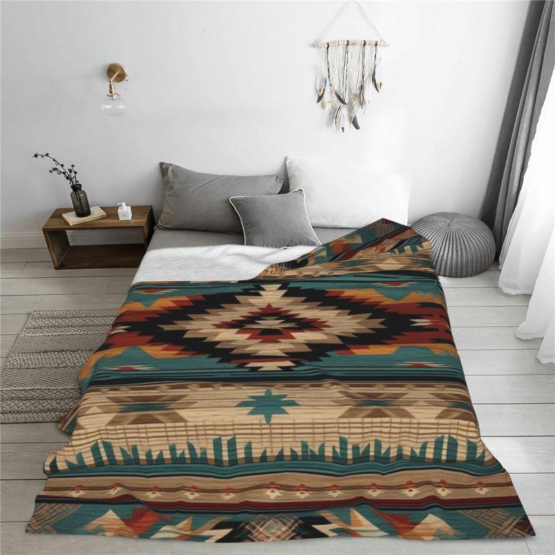 Coperte Personalizzate Stampate in 3D con Motivi Tribali Navajo Nativo Americani Traspiranti Morbide Flanella Coperta Invernale da Divano Auto Letto