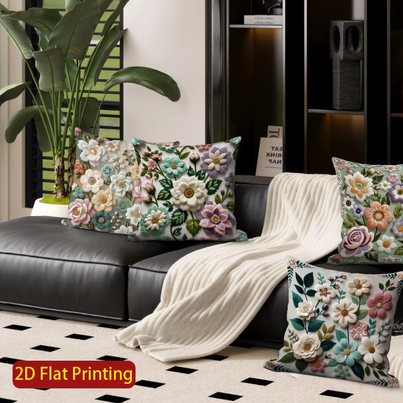 2D Vintage Floral Embossed Style 3D Print Throw Pillow Covers Pattern Cushion Cover Suitable For Sofa Bedroom Car Pillow Cover