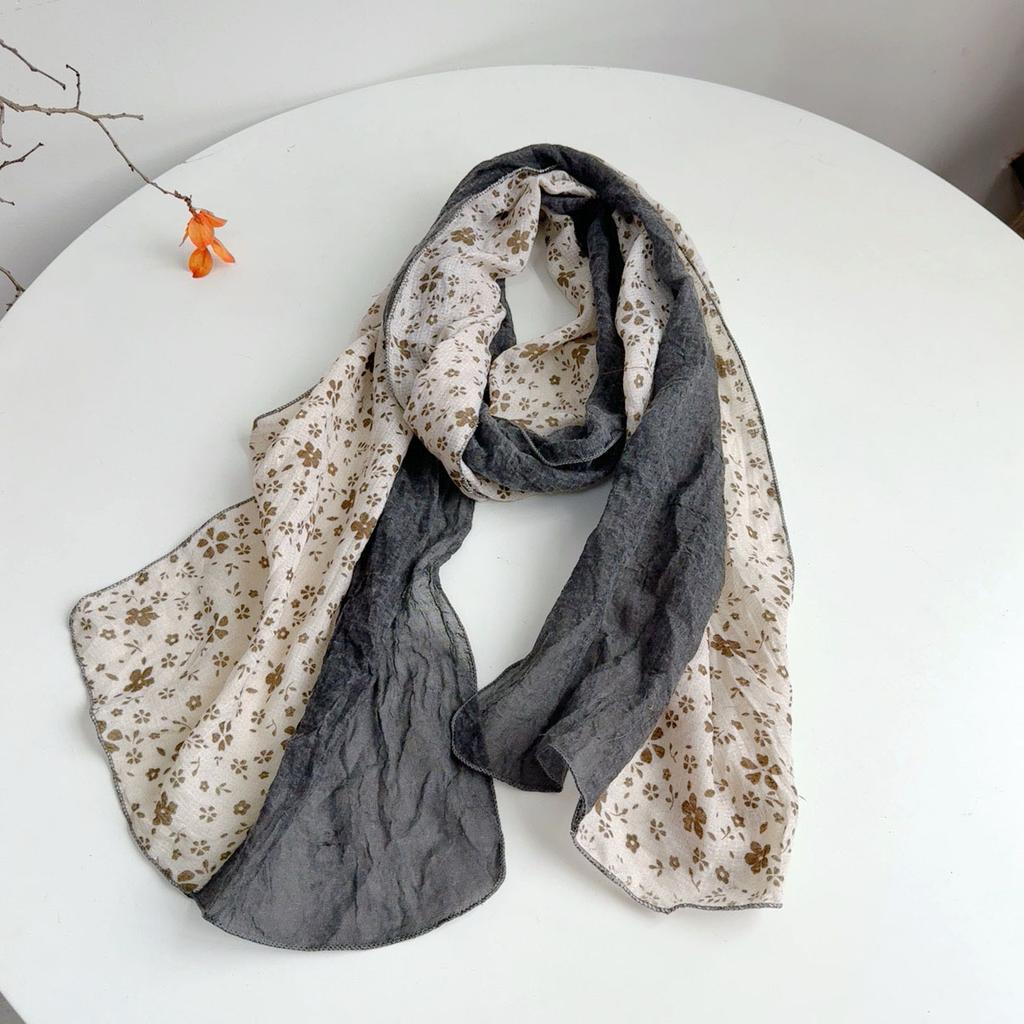 Retro Floral Long Cotton Scarf Soft Neck Protection Warm Shawl Head Wrap Multi-Functional Flower Printed Scarves For Women