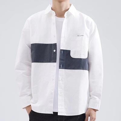 Camisa de trabalho colorblock masculina de manga comprida folgada casual versátil patchwork jaqueta camisa moda camisas masculinas