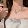 Unique Beach Style Beaded Necklace Blue Shell Pendant Detail Clavicle Chain Adjustable Length Neckchain