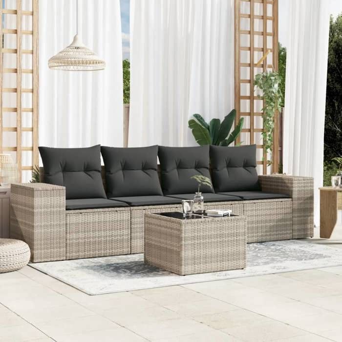 VidaXL Salon de Jardin avec Coussins 5 pcs, Canapés avec Dossier, Ensemble de Meubles, Mobilier de Terrasse Patio, Gris 3222291