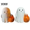 Holiday Ghost Ornament Halloween Holding Pumpkin Figurine, Spooky Statue with Decoration Night Light, Resin for Desk Tabletop Centerpiece