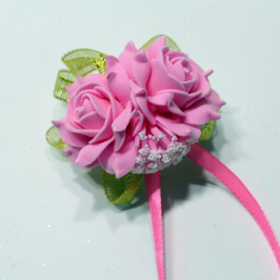 Foam Rose Flowers Bridal Bridesmaid Wrist Corsage Wedding Party Ribbon Bracelet